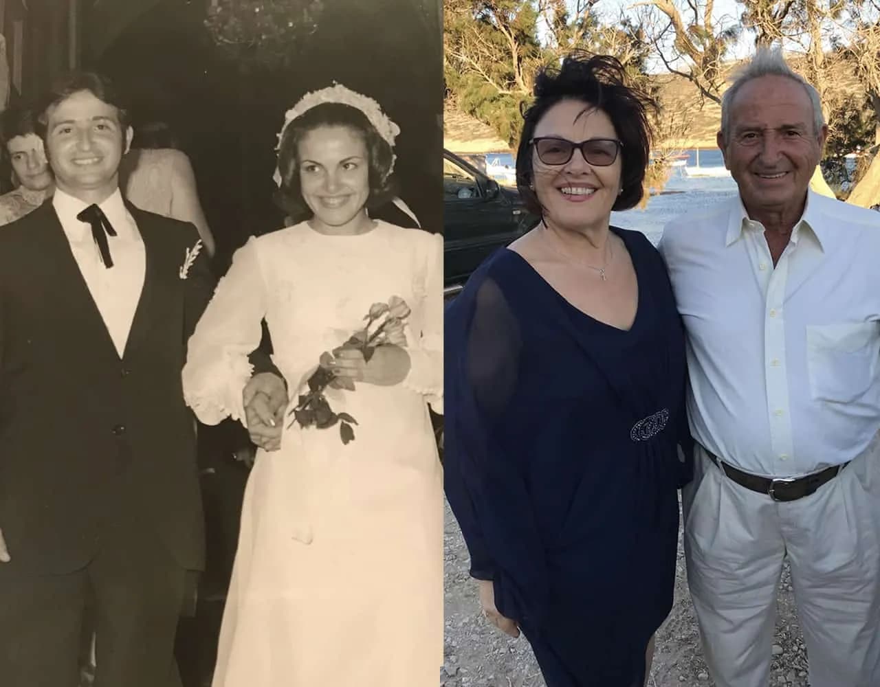 Then and now portrait of Irene and Nikitas Giannakopoulos