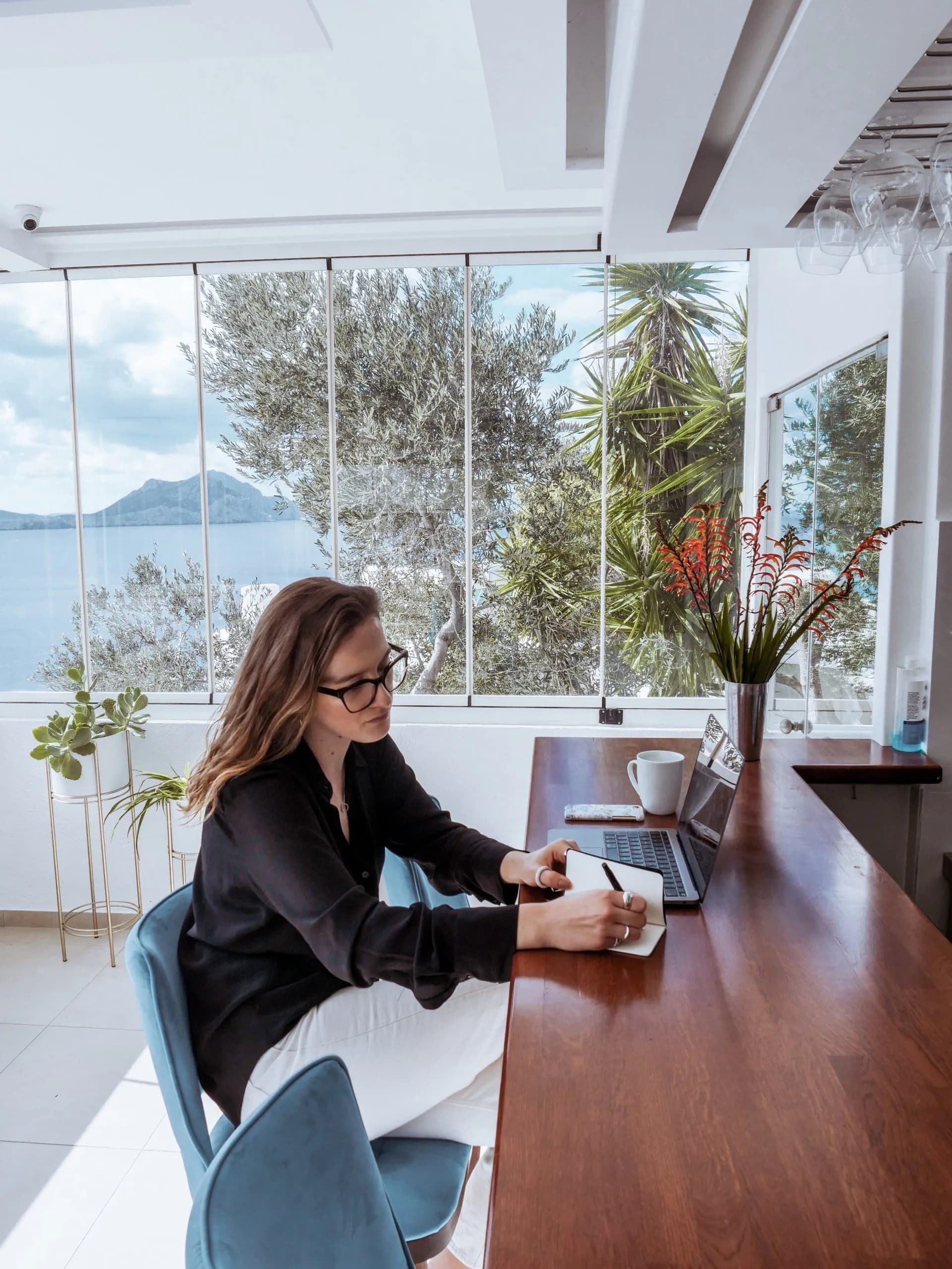Remote work with laptop and sea view at Aegialis